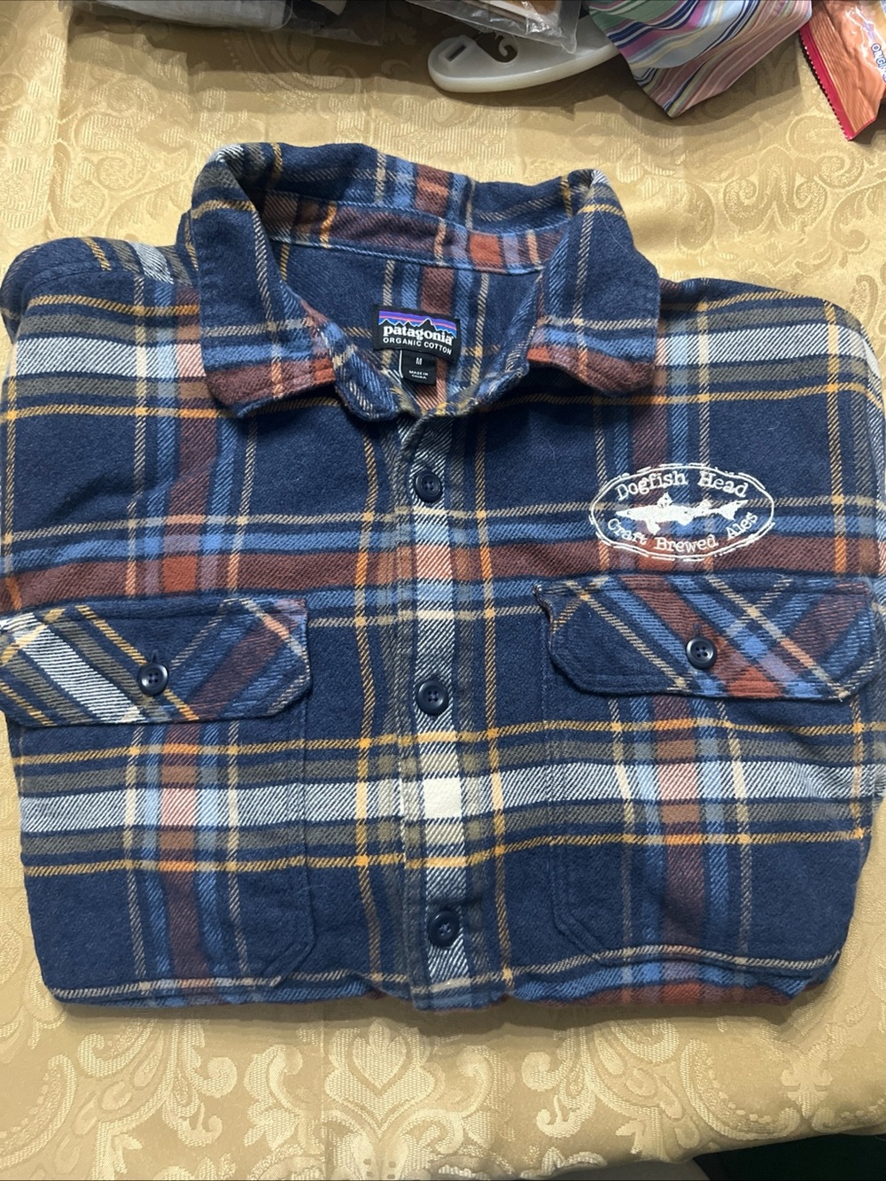 Men’s M Patagonia Organic Cotton Dogfish Head Flannel Shirt  Craft Brewery Ales